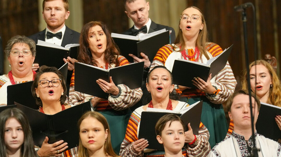 Senior choir singing together in a bright hall